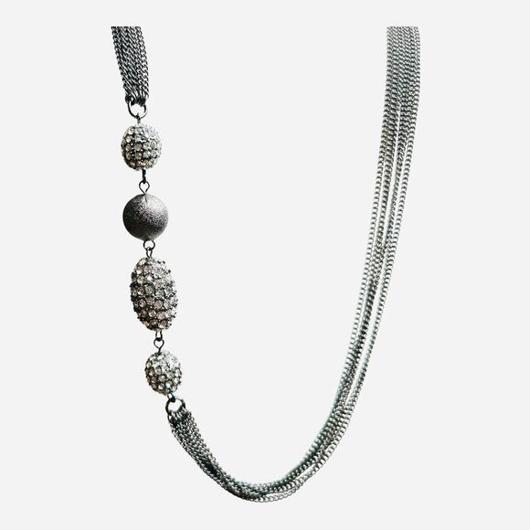 Chicos Dark Silver Tone Pave Rhinestone Textured Bead Accents Necklace - Picture 2 of 5